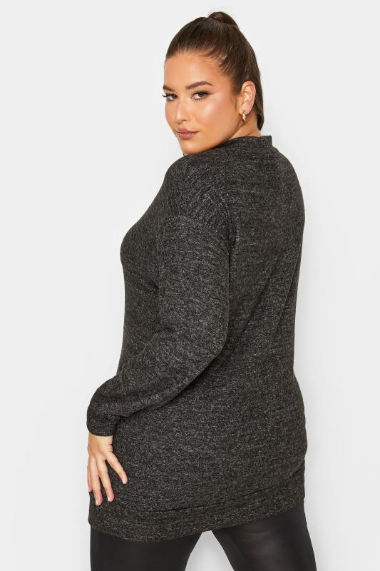 Curve Plus Size Charcoal Grey Glitter Lips Print Soft Touch Long Sleeve ...
