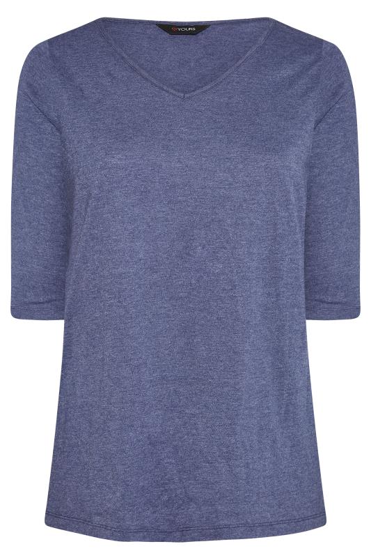 Plus Size Blue Marl V-Neck Essential T-Shirt | Yours Clothing 5