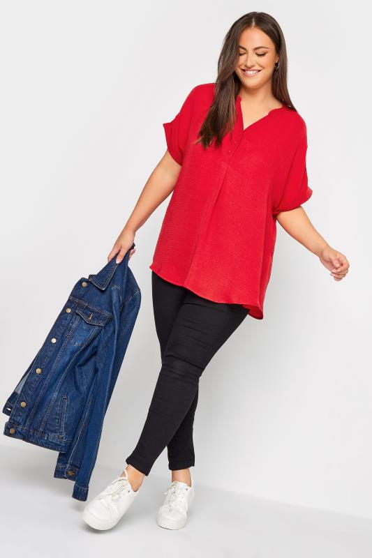 YOURS Plus Size Red Half Placket Blouse | Yours Clothing 2