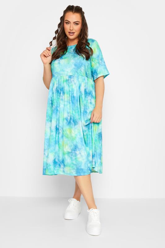 LIMITED COLLECTION Plus Size Blue Tie Dye Midaxi Smock Dress | Yours Clothing 2