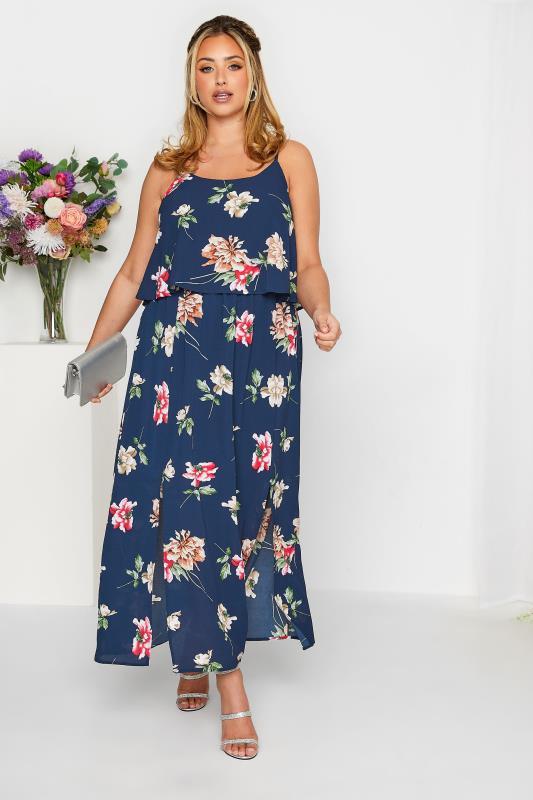 YOURS LONDON Curve Navy Blue Floral Overlay Maxi Dress | Yours Clothing 2