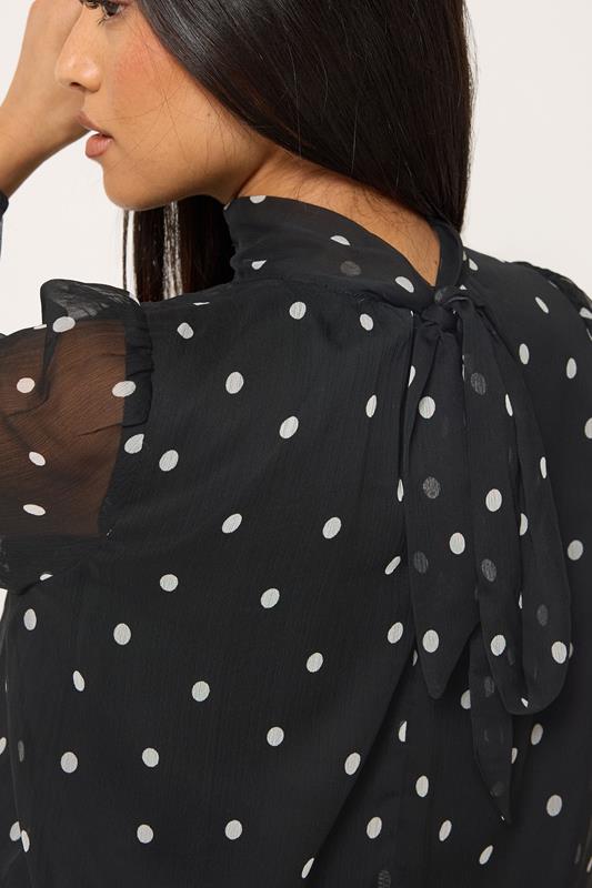 M&Co Petite Black Spot Print Tie Neck Chiffon Blouse | M&Co 4