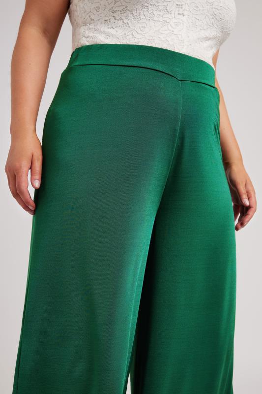 YOURS LONDON Plus Size Emerald Green Slinky Wide Leg Trousers | Yours Clothing 4