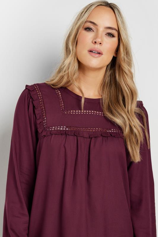 LTS Tall Burgundy Red Woven Frill Blouse | Long Tall Sally 4