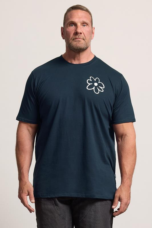  BadRhino Big & Tall T-shirt extra-long bleu marine à motif graphique à fleurs