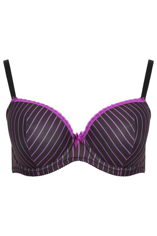 YOURS 2 PACK Plus Size Pink & Black Stripe Print Padded T-Shirt Bras | Yours Clothing 12
