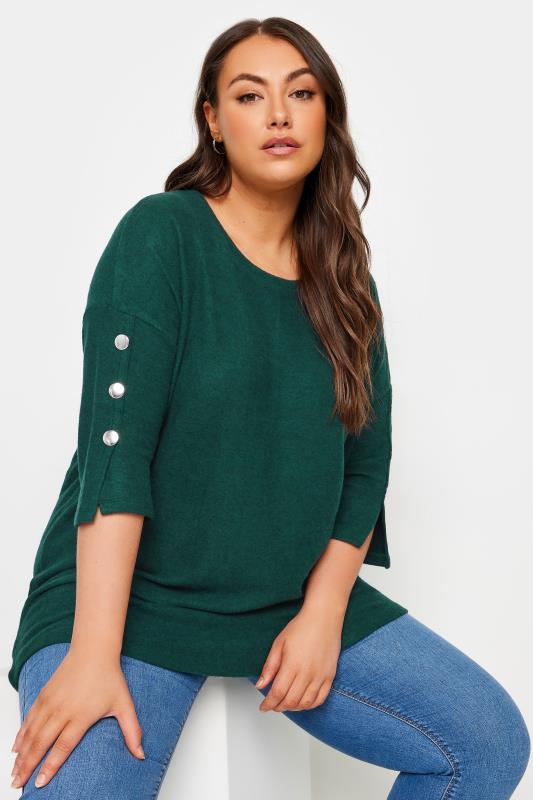 YOURS Plus Size Green Soft Touch Button Top | Yours Clothing 1