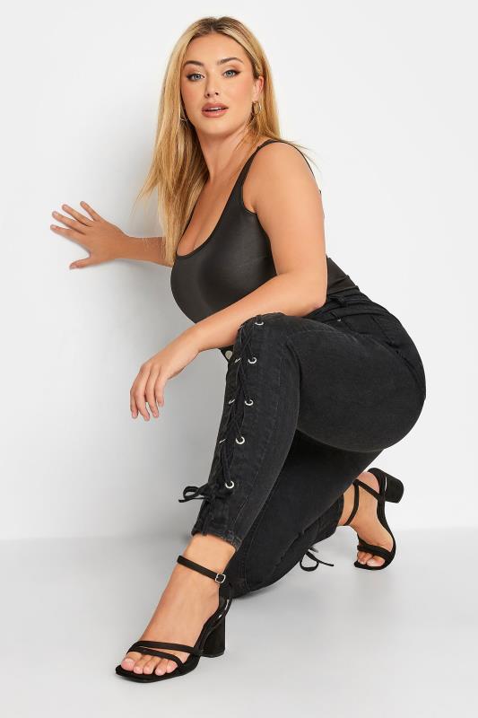 Plus Size Black Lace Up Skinny Stretch AVA Jeans | Yours Clothing 3