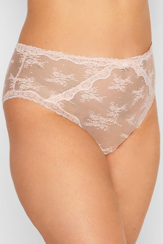 YOURS 2 PACK Curve Pink & Cream Sheer Lace Knickers | Yours Clothing  2