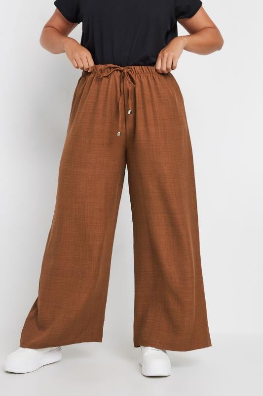 YOURS Plus Size Brown Wide Leg Trousers | Yours Clothing  1