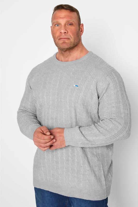 BadRhino Big & Tall Light Grey Essential Cable Knitted Jumper 1