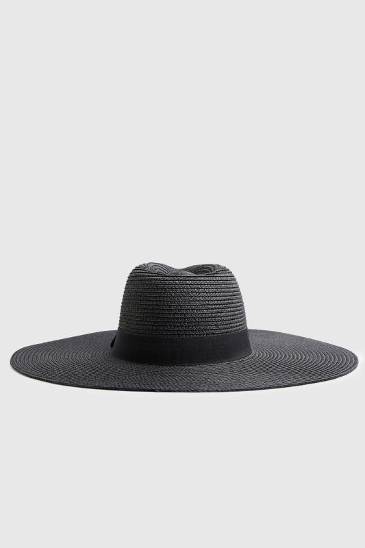 Black Straw Wide Brim Fedora Hat 3