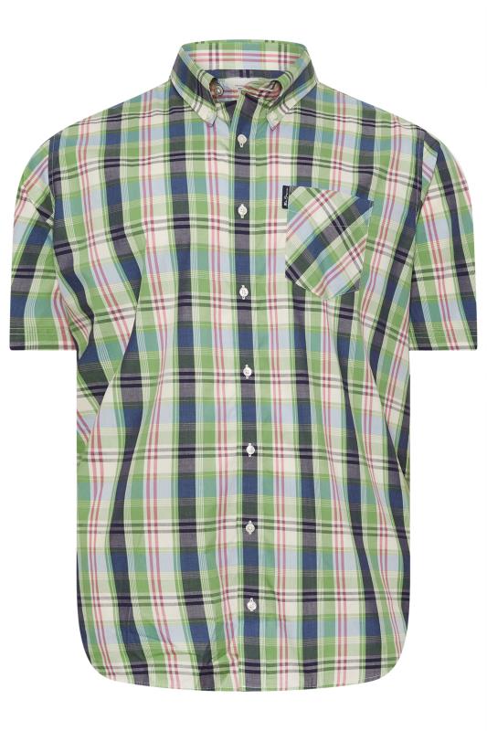 BEN SHERMAN Big & Tall Green Gingham Check Short Sleeve Shirt | BadRhino 3