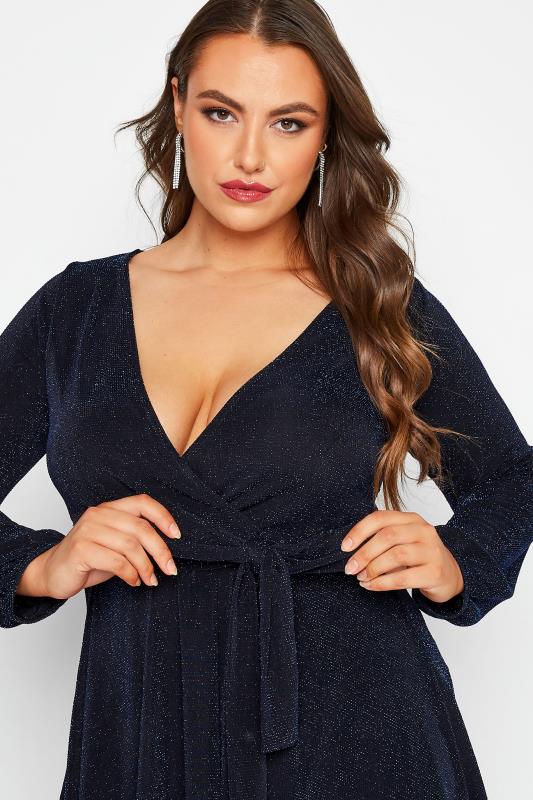 YOURS LONDON Plus Size Cobalt Blue Glitter Wrap Top | Yours Clothing 4