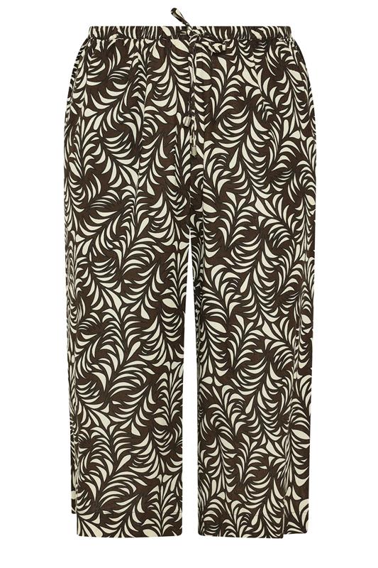 EVANS Plus Size Brown Leaf Print Linen Cropped Trousers | Evans 7