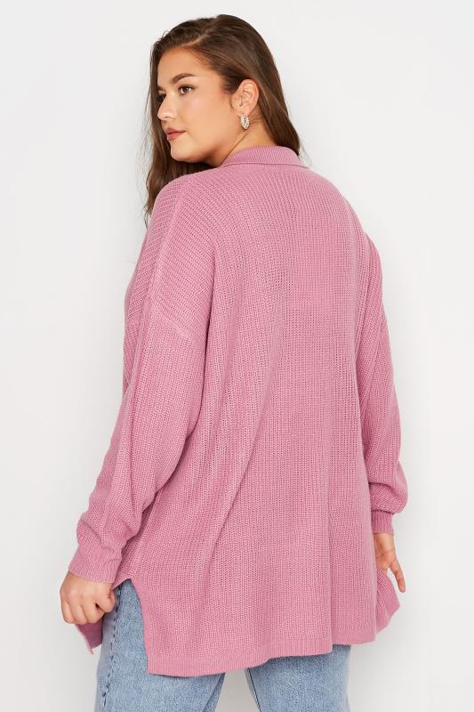 Plus Size Pink Knitted Collar Cardigan | Yours Clothing 3