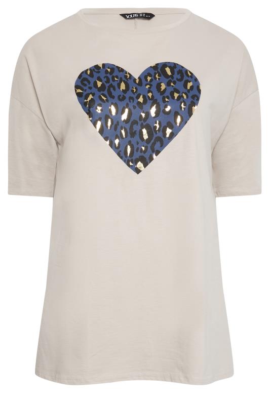 YOURS Plus Size Grey Leopard Print Heart Oversized T-Shirt | Yours Clothing 6