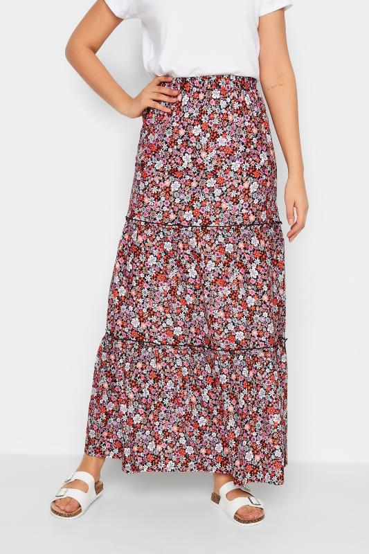  LTS Tall Pink Ditsy Tiered Maxi Skirt