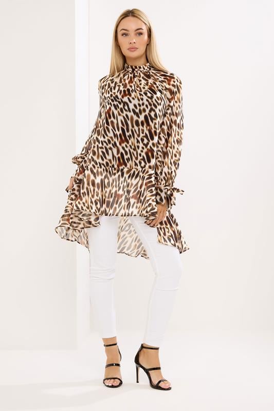  STAR Tunika in Braun mit Animalprint und abfallendem Saum