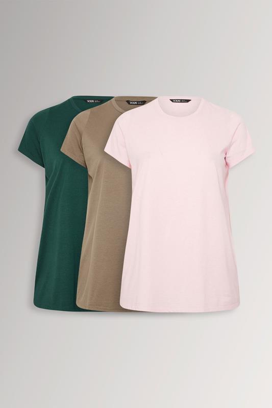  YOURSET 3 PACK Curve Mocha Brown & Pink Core T-Shirts