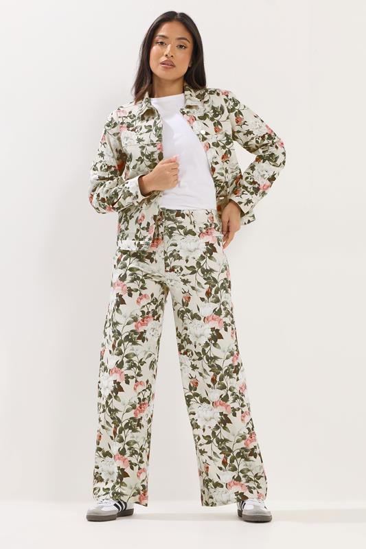 PixieGirl Petite Women's Cream Floral Denim Jacket | PixieGirl 5