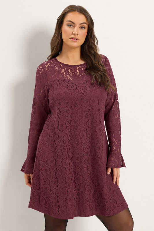 YOURS Plus Size Burgundy Red Lace Dress