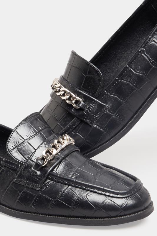 LTS Black Croc Chain Detail Loafers In Standard Fit | Long Tall Sally  5