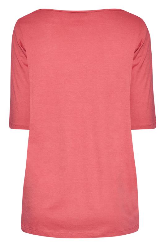 Plus Size Pink V-Neck Essential T-Shirt | Yours Clothing 6