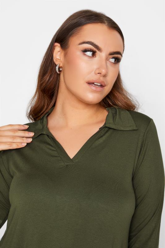 LIMITED COLLECTION Khaki Green Rugby Collar Top_D.jpg