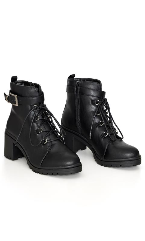 Evans Black Faux Leather Lace Up Chunky Heeled Boots 7