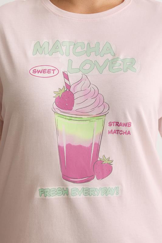YOURS Plus Size Pink 'Matcha Lover' Sleep Tee Nightdress | Yours Clothing 4
