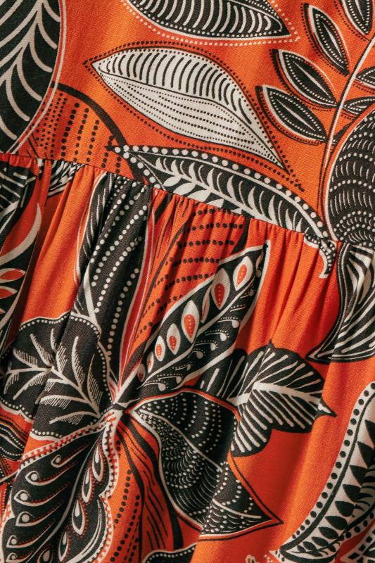 EVANS Plus Size Orange Leaf Print Linen Midi Dress | Evans 8