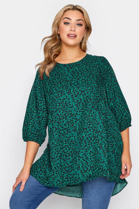 LIMITED COLLECTION Plus Size Emerald Green Dalmatian Print Top | Yours Clothing 1