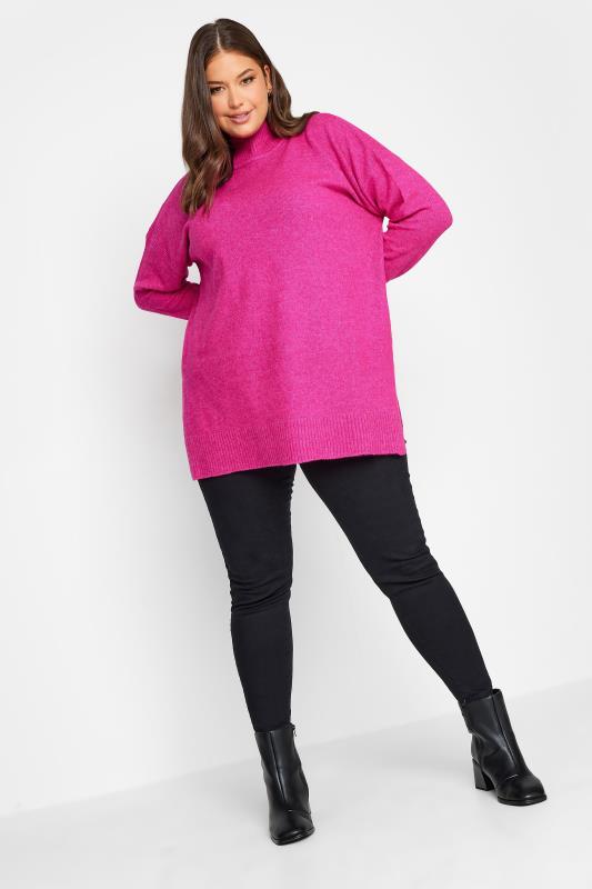 YOURS Plus Size Pink High Neck Knitted Jumper | Yours Clothing 2