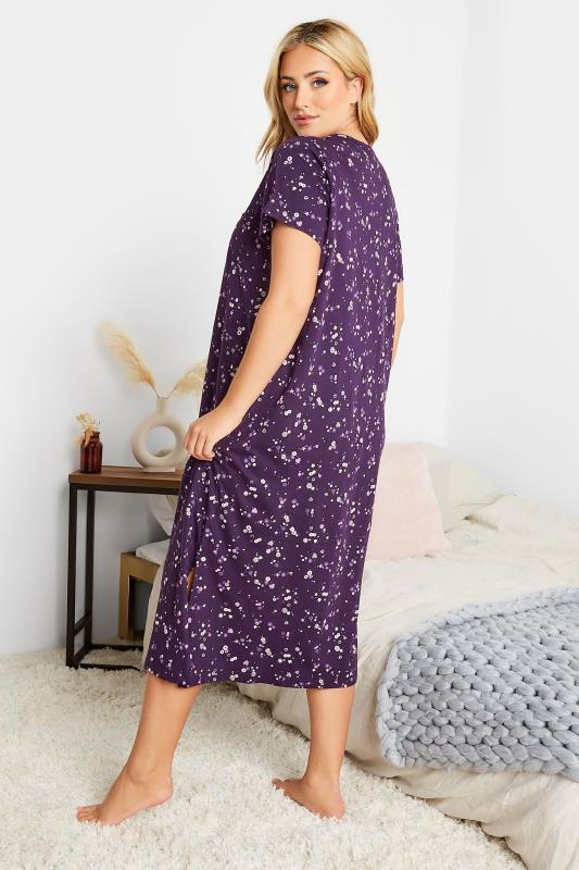 Plus Size Purple Ditsy Print Placket Midaxi Nightdress | Yours Clothing  3