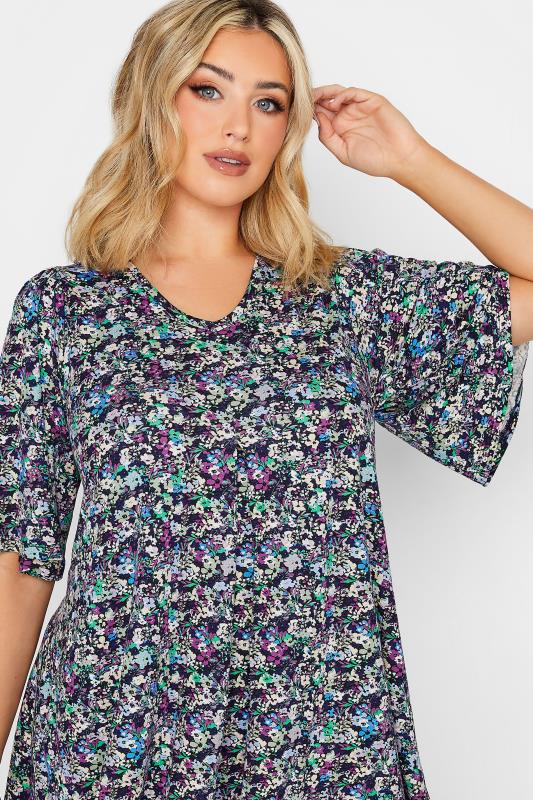 YOURS Plus Size Black Floral Pleat Front Swing Top | Yours Clothing 4