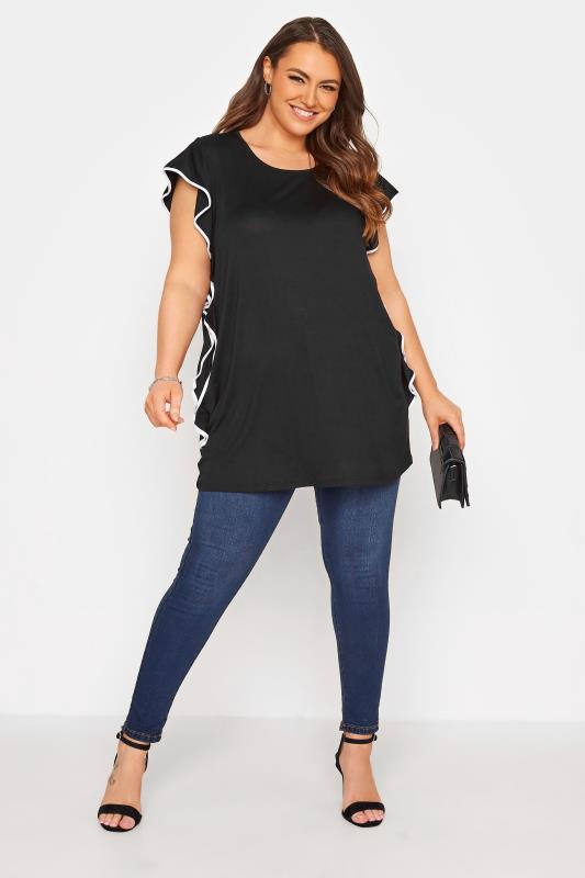 Plus Size Black & White Frill Top | Yours Clothing  2