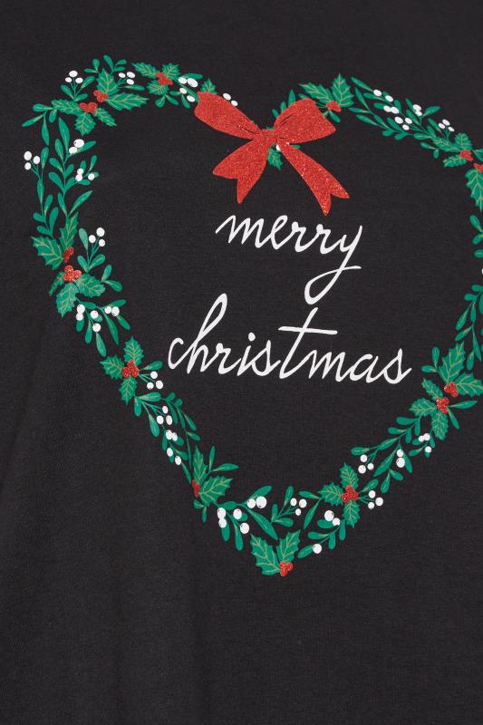 YOURS Plus Size Black 'Merry Christmas' Slogan T-Shirt | Yours Clothing 5