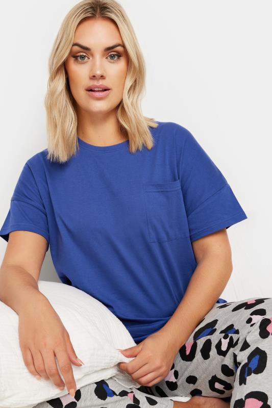YOURS Plus Size Blue Oversized Leopard Print Pyjama Set | Yours Clothing 4