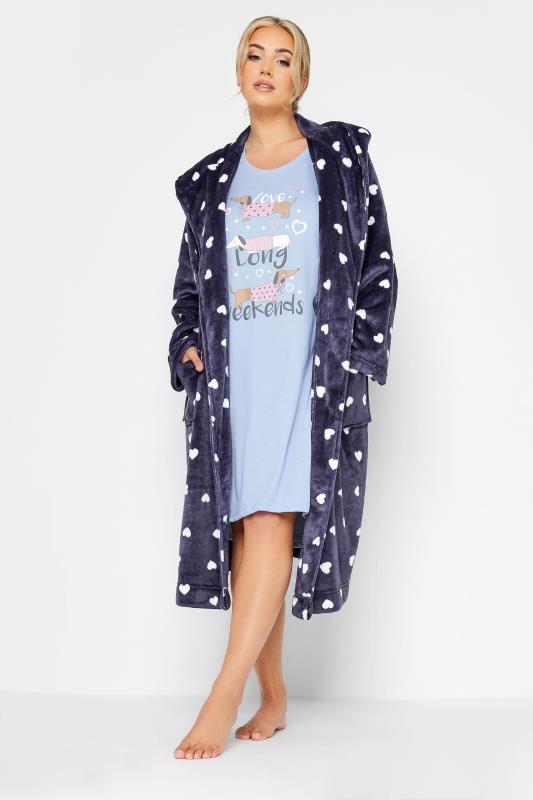 YOURS Plus Size Purple Heart Print Dressing Gown | Yours Clothing 5
