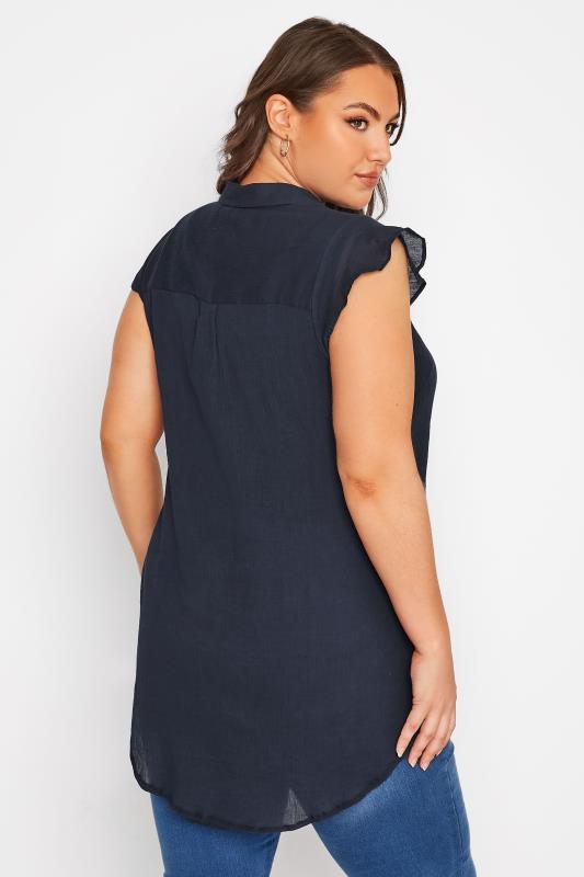 Plus Size Navy Blue Button Through Dipped Hem Shirt | Yours Clothing 3