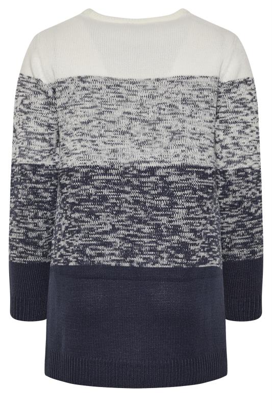 Plus Size White & Navy Blue Colour Block Knit Jumper | Yours Clothing 7