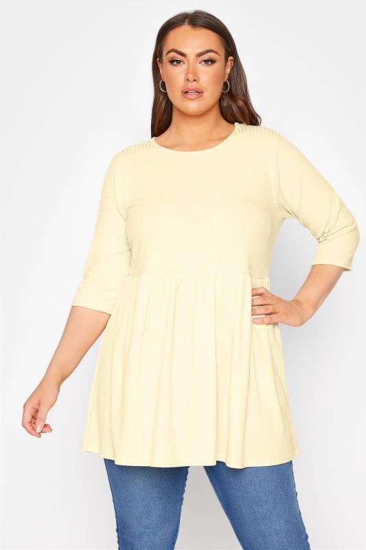 LIMITED COLLECTION Curve Lemon Yellow Ribbed Smock Top 1
