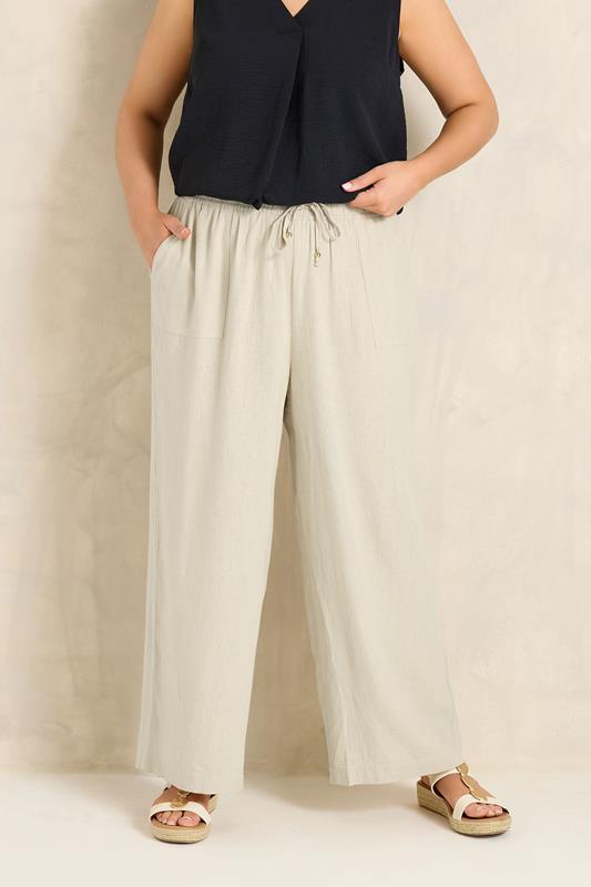 EVANS Plus Size Cream Linen Wide Leg Trouser | Evans 1