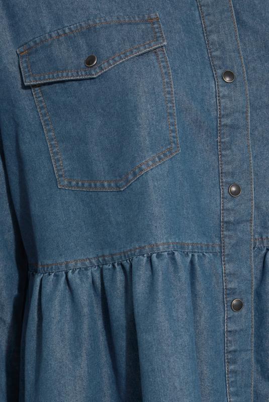 Plus Size Blue Wash Peplum Denim Shirt | Yours Clothing 5