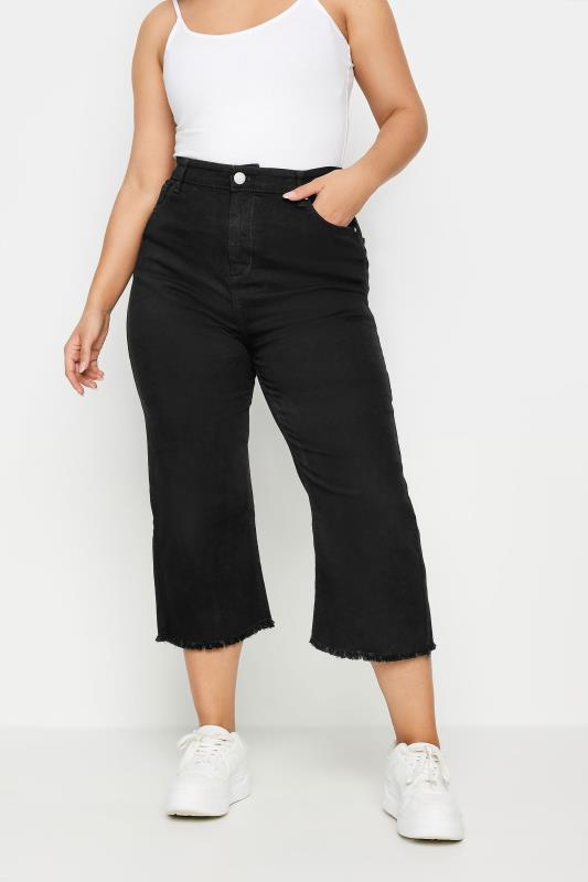 Plus Size Black Stretch Wide Leg Cropped Jeans | Yours Clothing 2