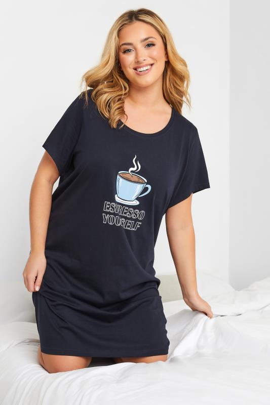 Plus Size Navy Blue 'Espresso Yourself' Slogan Nightdress | Yours Clothing 4