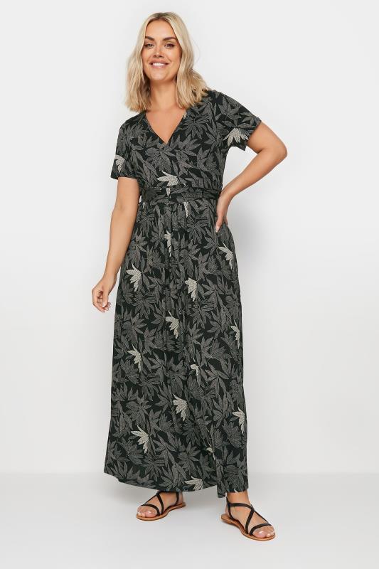 YOURS Plus Size Black Floral Print Wrap Maxi Dress | Yours Clothing 1