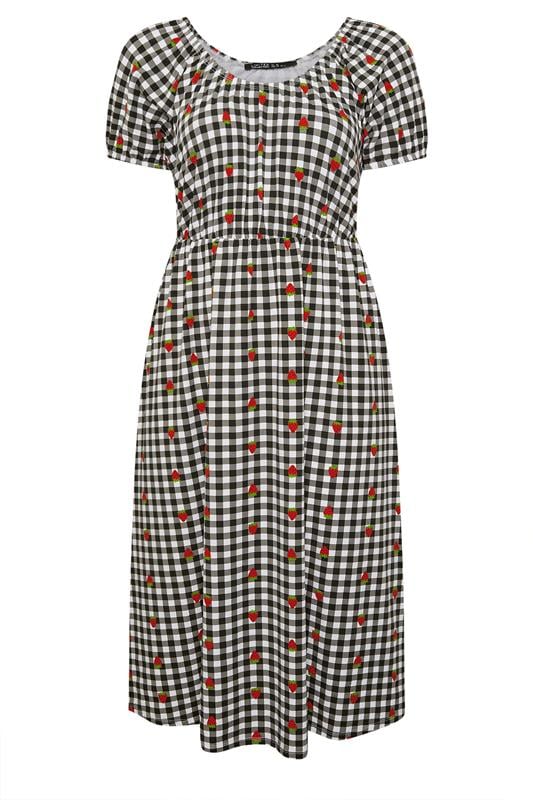 LIMITED COLLECTION Plus Size Black Strawberry Gingham Bardot Dress | Yours Clothing 5