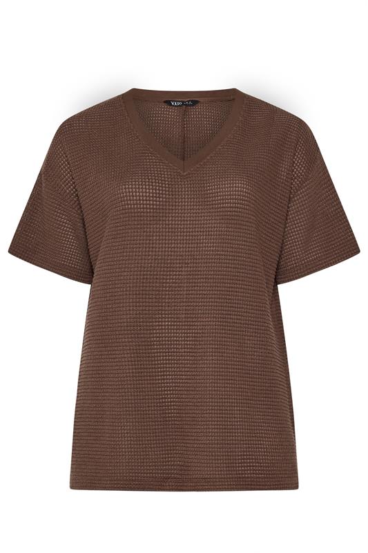 YOURS Plus Size Chocolate Brown Boxy Knitted T-Shirt | Yours Clothing 6